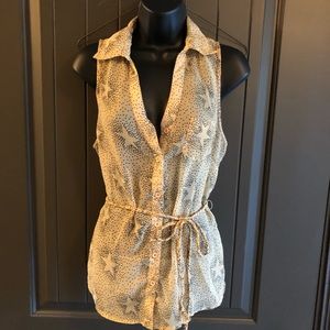 Crown of Hearts Sheer Sleeveless Button Down